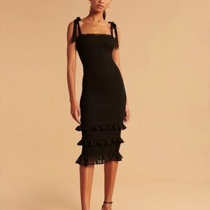 Abercrombie black tie strap smocked midi dress